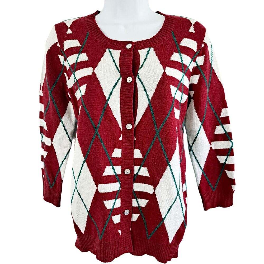 Copper Key Argyle Button Front Cardigan